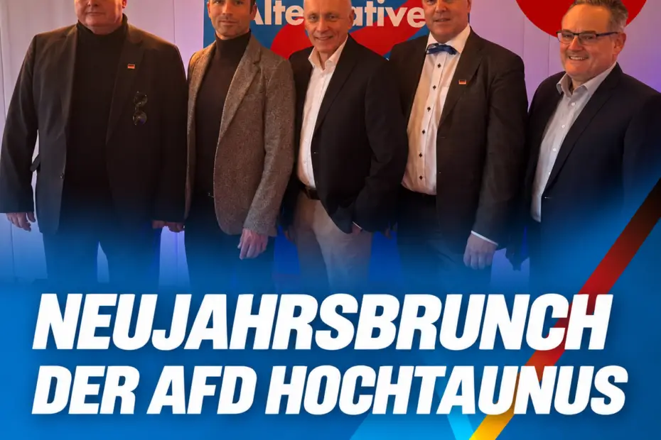 Gruppenfoto von fünf Teilnehmern beim Neujahrsbrunch der AfD Hochtaunus 2025
